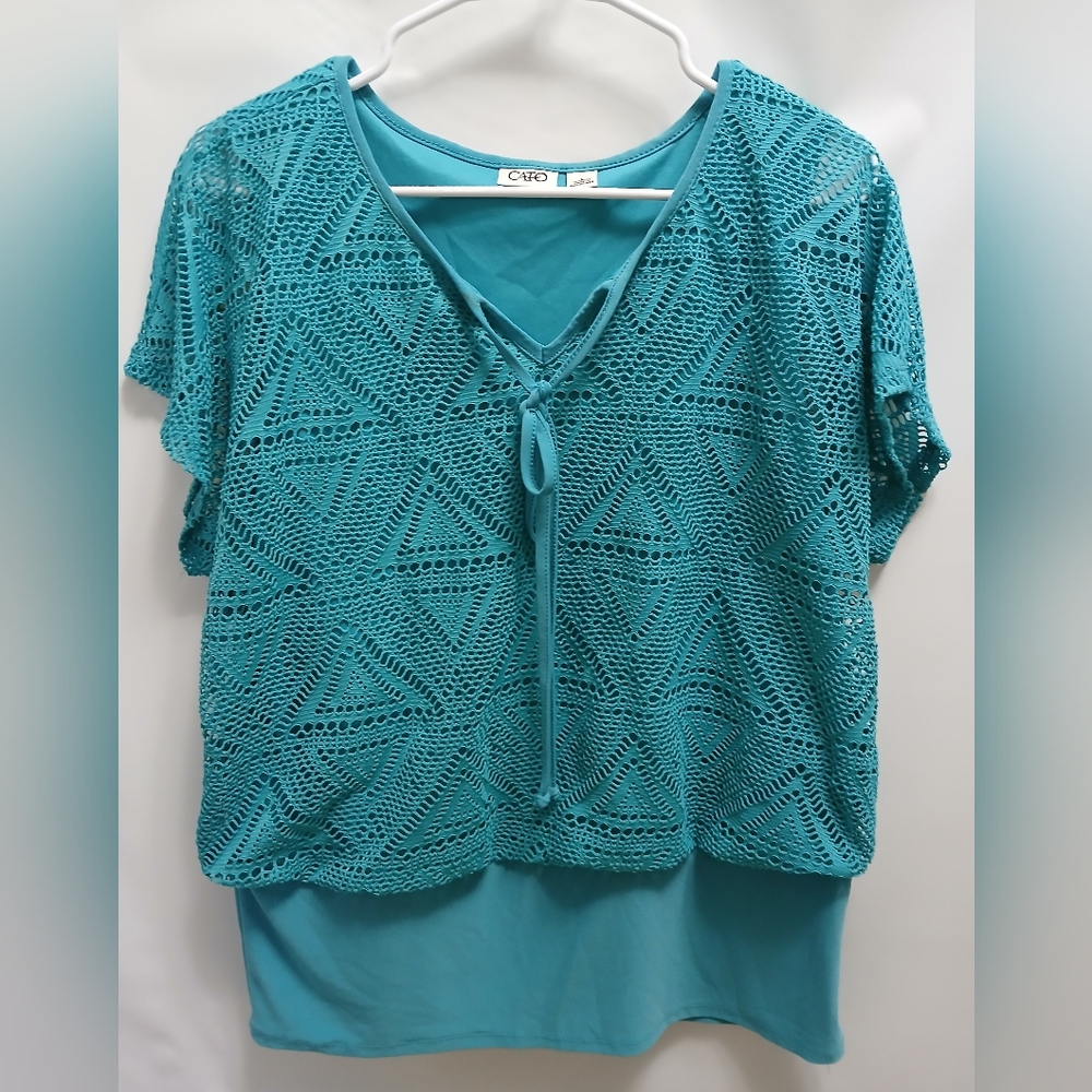 Cato Womens Knit Tie Lace Bust Lining Top L Aqua